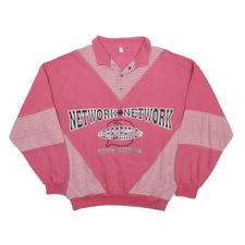 Womens Pink White Striped Crew Neck XL Cotton Blend Sweatshirt Network
