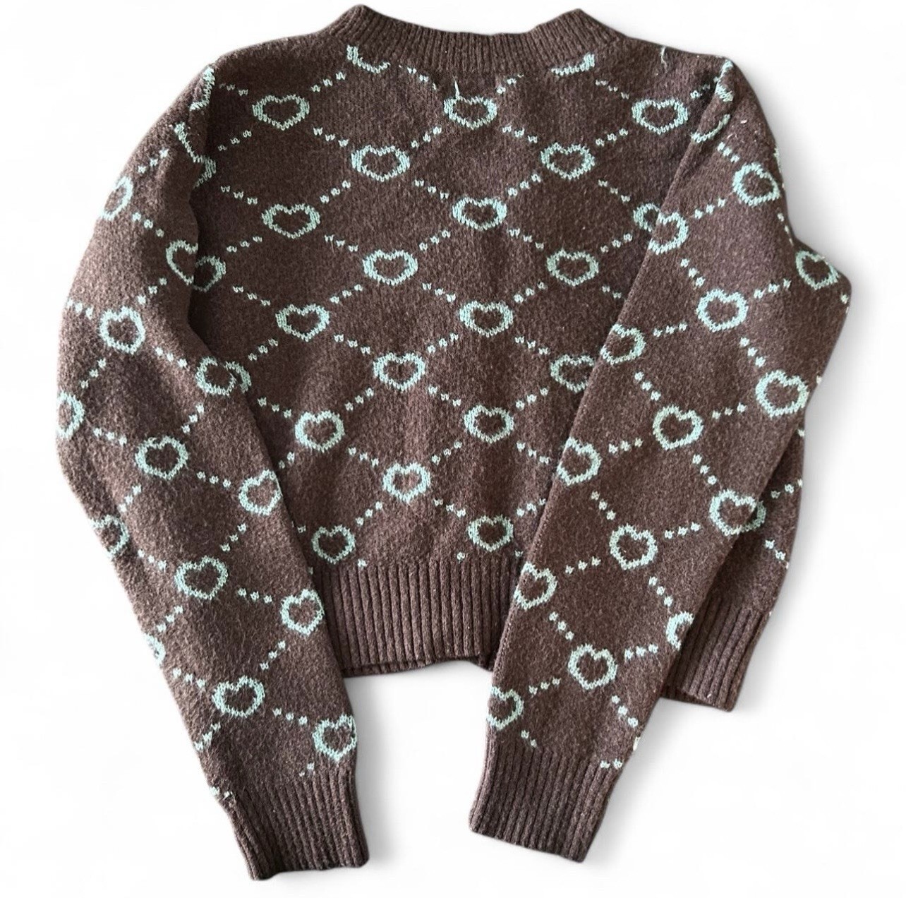 Witty Fox Brown Heart Pattern Button Cardigan Swe… - image 2