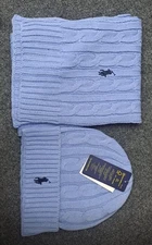 Ralph Lauren Baby Blue Pony Men Women Scarf Beanie Hat 2 Pc Set FREE SHIP