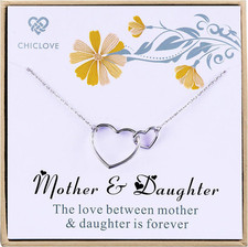 Mothers Day Gifts - Mother and Daughter necklace with 925 Sterling silver interl