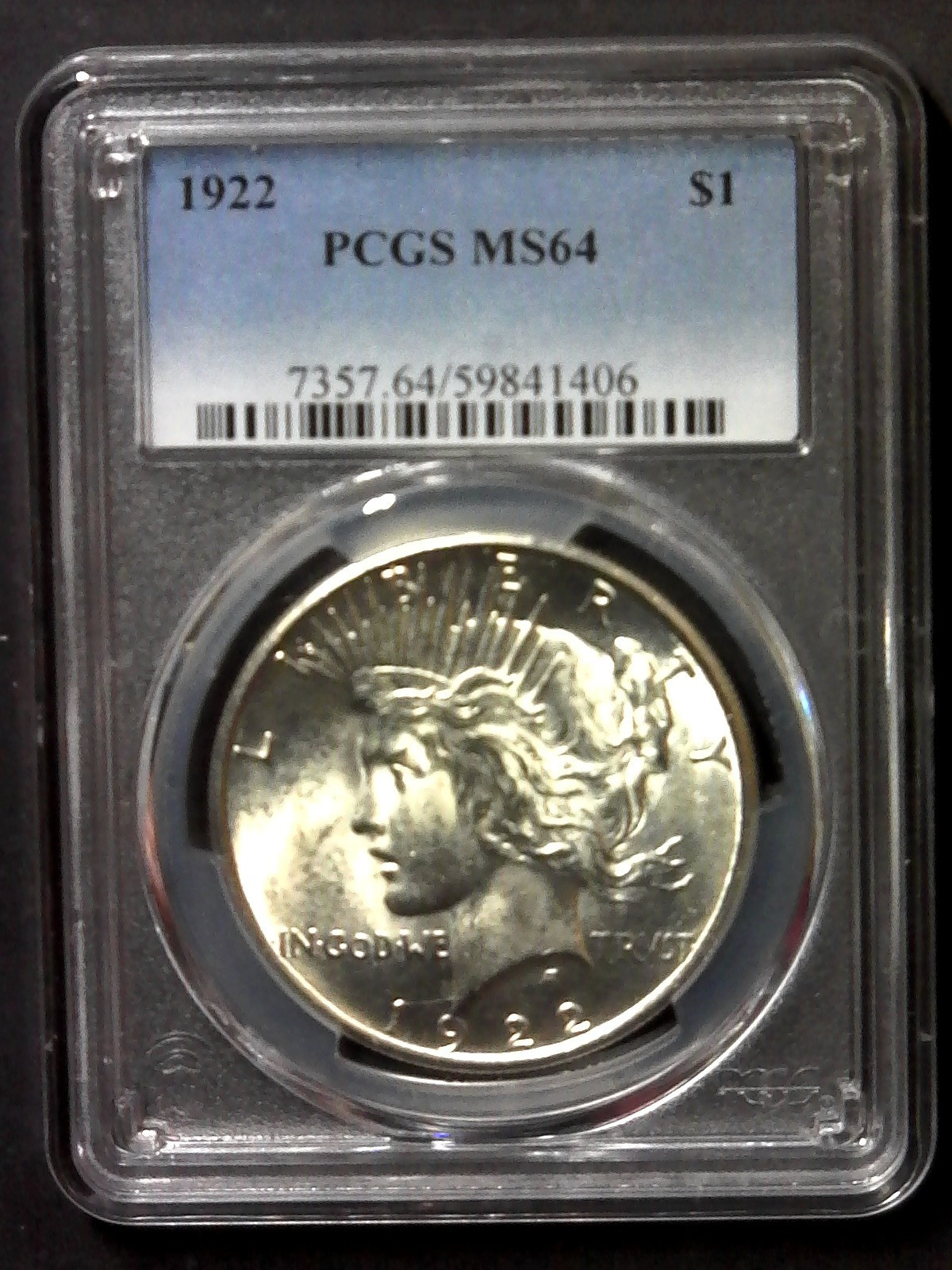 1922 $1 Peace Silver Dollar MS64 PCGS Nice Coin