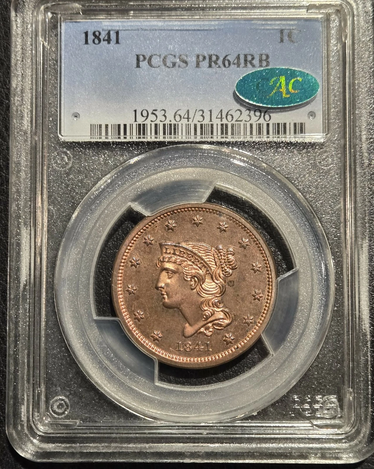 1841 Liberty Head Large Cent PR-64 RB PCGS CAC