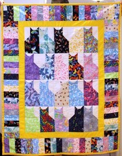 Handmade Butterfly Theme Yellow Trimmed Kitty Cat Quilt Throw CAT RESCUE