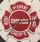 • RARE EXLNT CHICAGO FIRE DEPARTMENT••• working WALL CLOCK - Heavy Pressed Wood — photo 2