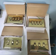 Job Lot 2 x 4 Gang & 2x 3 Gang Brass Stepped Edge Light Switches Gold Effect 
