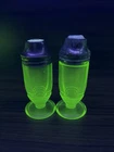 Hazel Atlas Rings Depression Glass Salt & Pepper Shakers 4" Vaseline Uranium
