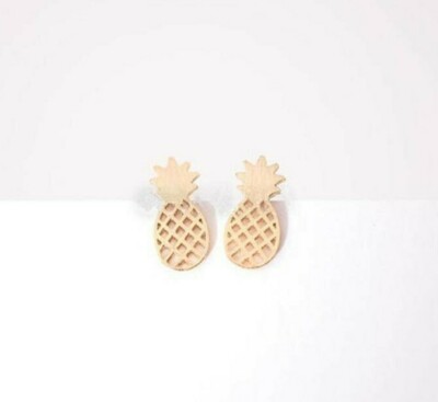 18K Gold Plated Pineapple Stud Earrings Very Cute! NEW!