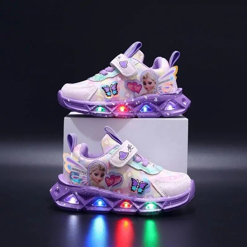 Girls LED Sneakers Princess PU Leather Shoes Children Casual Non-Slip Light Up - Picture 9 of 9