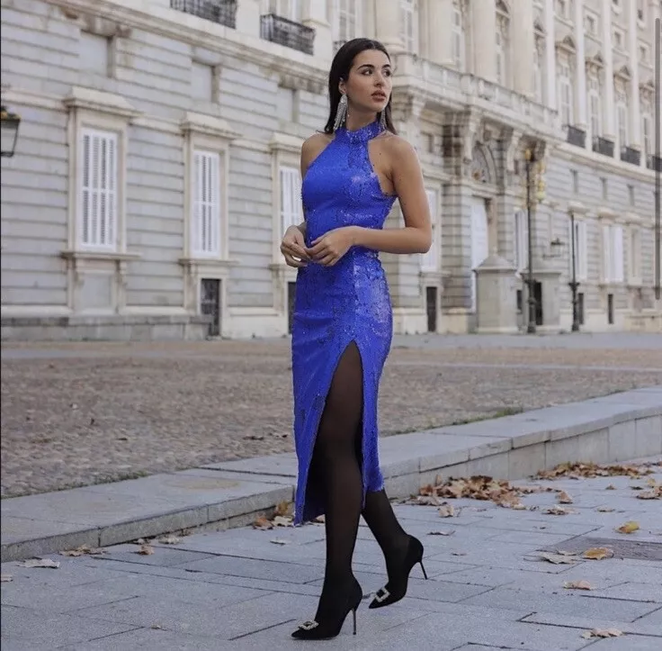 Zara blue sequin dress 2025