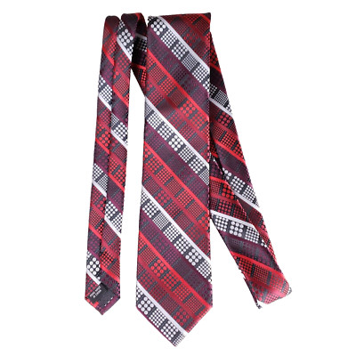 Lansky Peabody Mens Necktie Red Black Geometric Pattern Formal Business Luxury