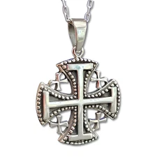 Jarusalem Cross Pendant Five Fold Worded Holy Reverse Necklace 925 Silver & Box