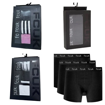 FCUK Mens 3 Pack Trunks Boxer Shorts French Connection Briefs Jersey Boxers