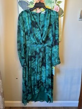Calvin Klein Emeral Green Floral Chiffon Dress With Metallic Thread