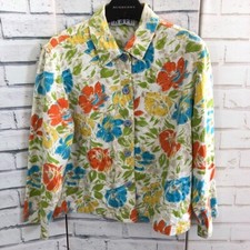 Keren Hart Jacket Yellow Blue Flowers Summer Wedding Vintage Womens Size Large
