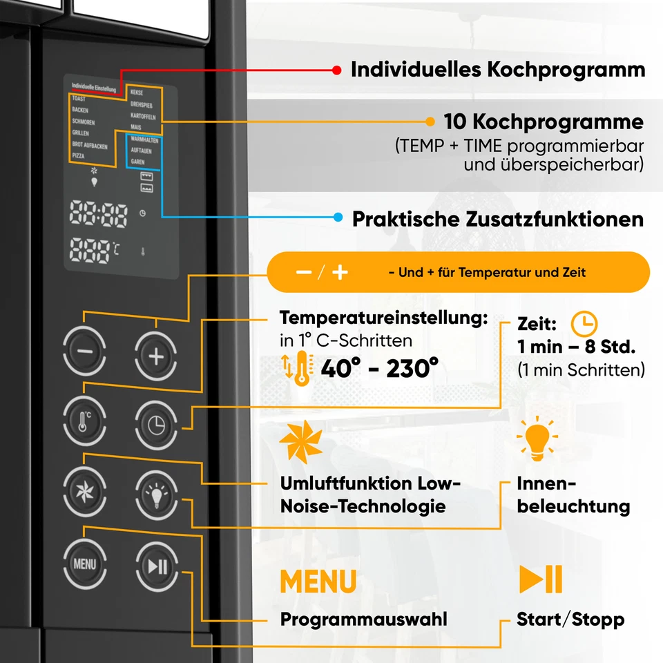 B-Ware Minibackofen mit Umluft 45L LED Display Drehspieß Mini Backofen Pizzaofen - Bild 4 von 4