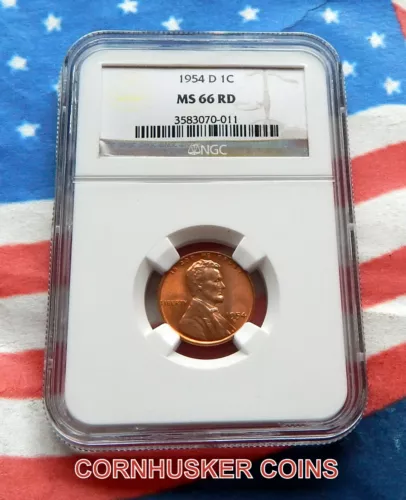 1954-D LINCOLN WHEAT CENT NGC CERTIFIED MS 66 RD ~ FREE SHIPING