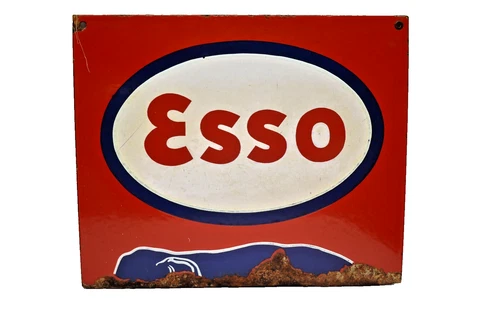 Vintage Esso Porcelain Sign 12x9 Inch Top Cut of Original Elephant Design Petrol