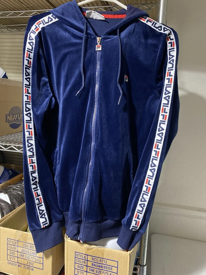 Sudadera con capucha vintage de terciopelo FILA CONSTRUIDA CON LOGOTIPO a rayas para hombre L cremallera Foto 4 de 4