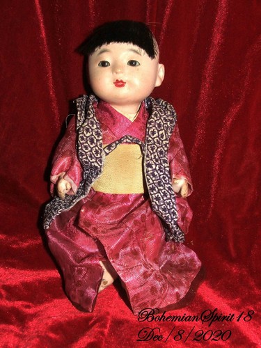 RARE ANTIQUE 1920's JAPAN Composition Glass eyes Original Outfit  7'' BOY DOLL
