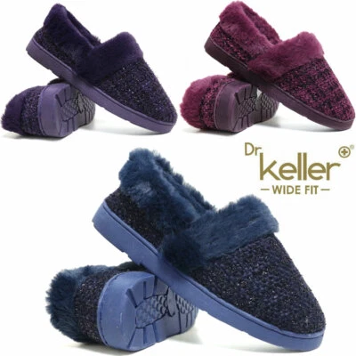 Ladies Wide Fit Slippers New Slip On Warm Fur Winter Diabetic Orthopaedic Shoes