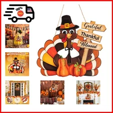 Thanksgiving Decoration Wooden Turkey Pumpkin Door Wreath for Front Door Sign US