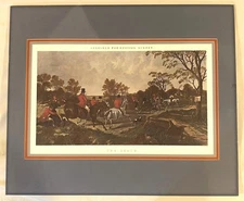 HERRINGS FOX HUNTING SCENES "THE DEATH" ENGRAVED PRINT TRIPLE MATTED, FOAMBOARD