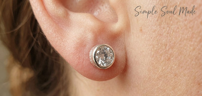 925 Pure Silver Moissanite Solitaire Stud Earrings, Bezel Set Round Stone