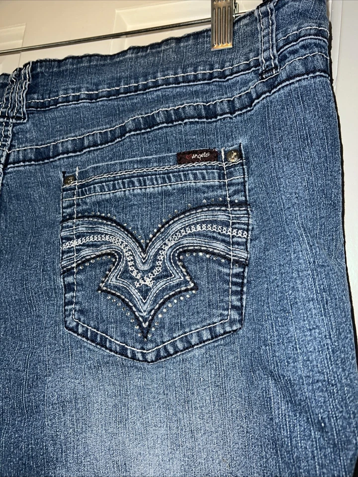 Pantalones cortos de jean Angels para mujer talla 16 azul elástico bordado Foto 3 de 4