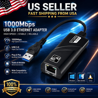 USB 3.0 Gigabit Ethernet LAN RJ45 1000Mbps Network Adapter For Windows PC Mac