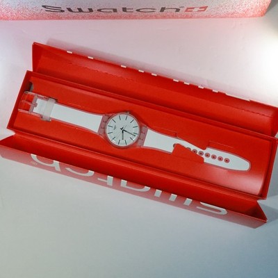 New Swiss Made Swatch 41MM SO29K401 White Trip White Semi Transparent Silicone