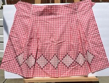 Vtg Pink  White Gingham Check Cotton Hostess Half Apron w/ Cross Stitch Design