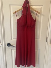Calvin Klein Women Red Halter Back Zip Midi Dress Size 10 Holiday