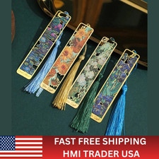 1pc Retro Floral Painting Metal Bookmark Tassel Hollow Bronzing Book Mark - NEW