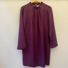 NWT J.Crew Plum Maroon Ruffleneck Shift Dress, Long Sleeve, Size 8