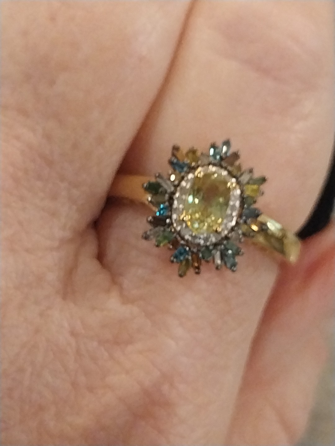 Premium Sava Sphene, Multi Diamond (Natural & IR) (0.35 cts) Sunburst Ring in Ve