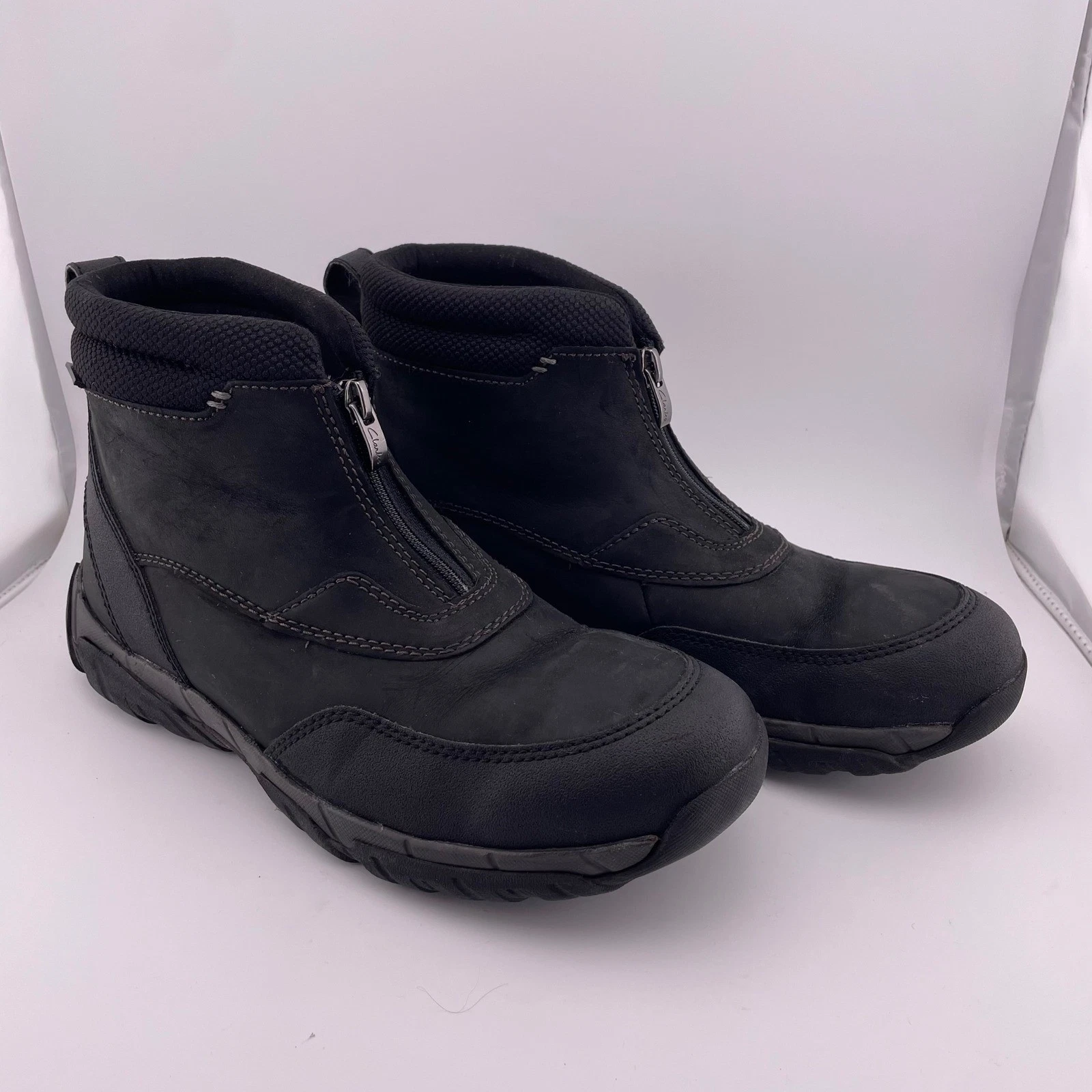 Clarks Mens Grove Zip Waterproof Leather Ankle Boots Black Size 8 M
