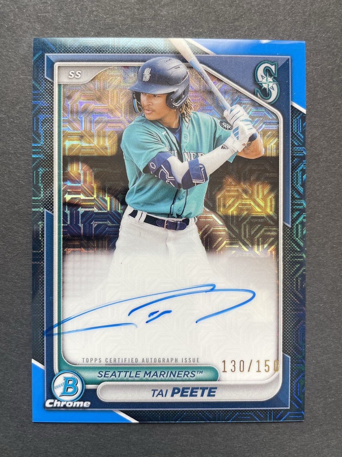 2024 Bowman Chrome Prospects Tai Peete BMA-TP Auto Blue Mega Refractor 130/150