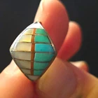Vintage Sterling Silver Turquoise Inlay Ring Size 7 Width Zuni