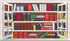 Fake Books Bookcase Shelf Animated Magic Window Sticker Wall Decal Print Poster