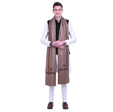 Men's Kashmiri Hand Embroidered Pure Wool Shawl, Color Brown