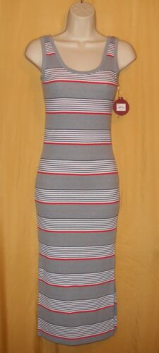 So women's Juniors maxi striped form fitting dress gray multi side split  S  - Afbeelding 1 van 7