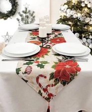 Wizardi Festive Poinsettias Christmas Table Runner F07M5-8B