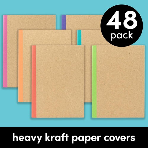 48-Pack Composition Notebook Journals,120 Pages, Kraft Cover with Rainbow Spines - Picture 3 of 6
