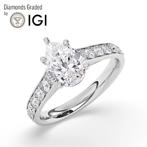 Pear Solitaire Labgrown Diamond Engagement Ring 18k White Gold 2.50 Ct F VVS2