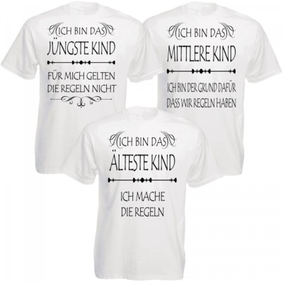 Familienshirts weiß - 2er 3er 4er oder 5er Set - Kinder und die Regeln