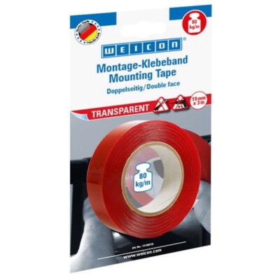 WEICON Double-Sided Mounting Tape, Clear, Heavy Duty, 3m x 19mm