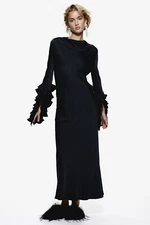 H&M Women Limited Edition Sold out Holiday 2024 Ruffle-sleeve satin Black Dress