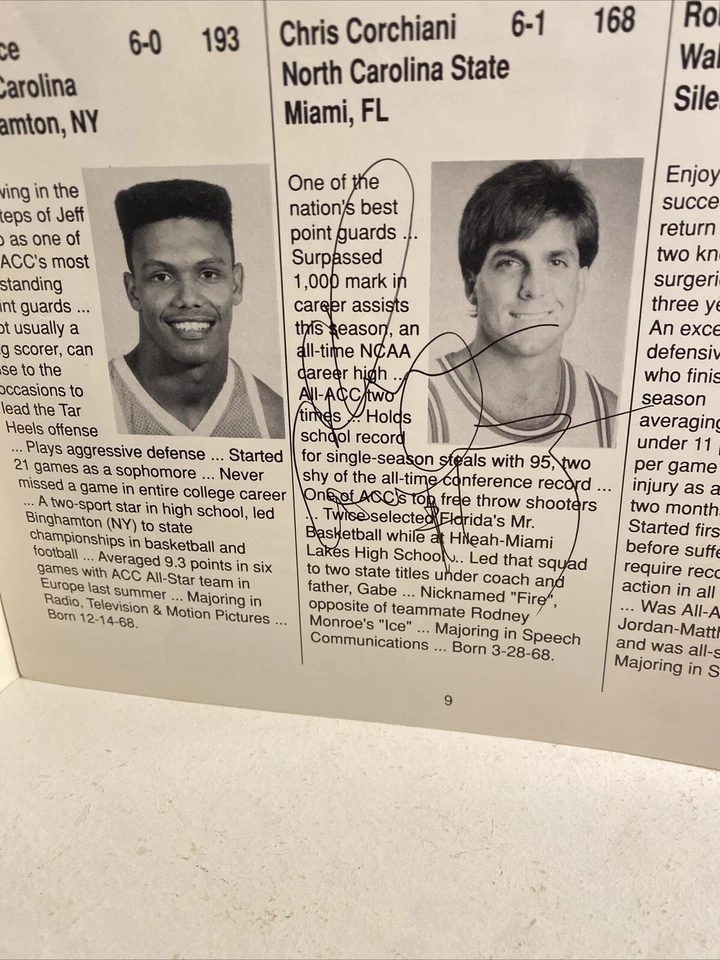 1991 ACC All Star Classic Basketball Signed Auto Program Corchiani Chilcutt UNC - Image 4 of 4