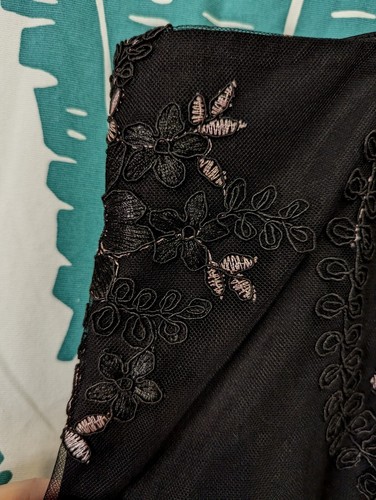TS 20 Pencil Skirt Lace Overlay Stretch Lining Black Pink Floral Embroidery Midi - Picture 6 of 16
