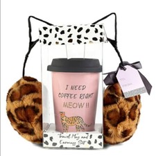 Ear Muffs Travel Tumbler Leopard Faux Fur Animal Print Great Gift New With Tags